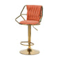 2x Height Velvet Padded Golden Round Base Barstools Chairs with Backrest and Footrest -ORANGE