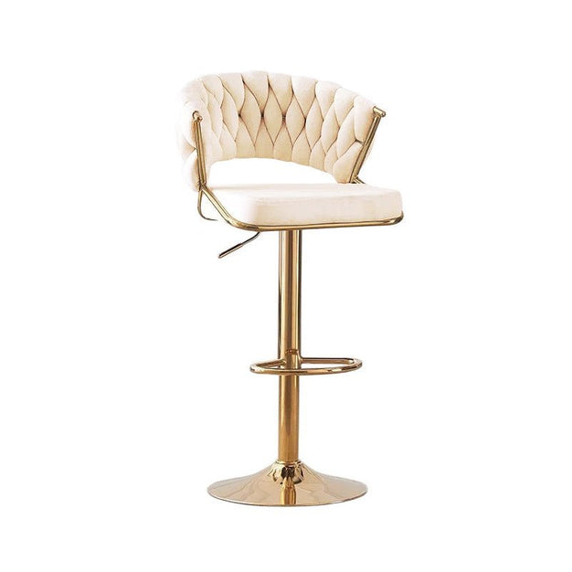 SERENITà 2 x Height Adjustable Counter Stool Swivel Bar Velvet Padded Golden Round Base - Beige
