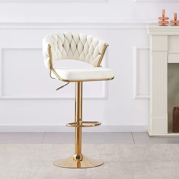 SERENITà 2 x Height Adjustable Counter Stool Swivel Bar Velvet Padded Golden Round Base - Beige