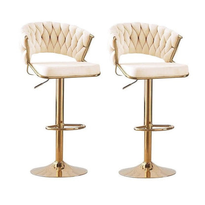 SERENITà 2 x Height Adjustable Counter Stool Swivel Bar Velvet Padded Golden Round Base - Beige