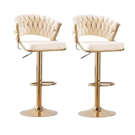 SERENITà 2 x Height Adjustable Counter Stool Swivel Bar Velvet Padded Golden Round Base - Beige