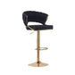 SERENITà 2 x Height Adjustable Swivel Bar Velvet Padded Golden Round Base - Black