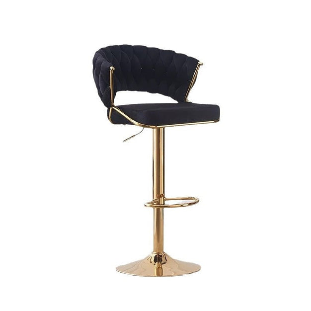 SERENITà 2 x Height Adjustable Swivel Bar Velvet Padded Golden Round Base - Black