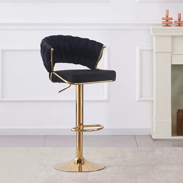 SERENITà 2 x Height Adjustable Swivel Bar Velvet Padded Golden Round Base - Black