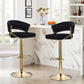 SERENITà 2 x Height Adjustable Swivel Bar Velvet Padded Golden Round Base - Black