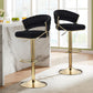 SERENITà 2 x Height Adjustable Swivel Bar Velvet Padded Golden Round Base - Black