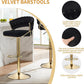SERENITà 2 x Height Adjustable Swivel Bar Velvet Padded Golden Round Base - Black