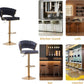 2x Height Blue Velvet Padded Golden Round Base Barstools Chairs
