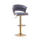 2x Height Grey Velvet Padded Golden Round Base Barstools Chairs