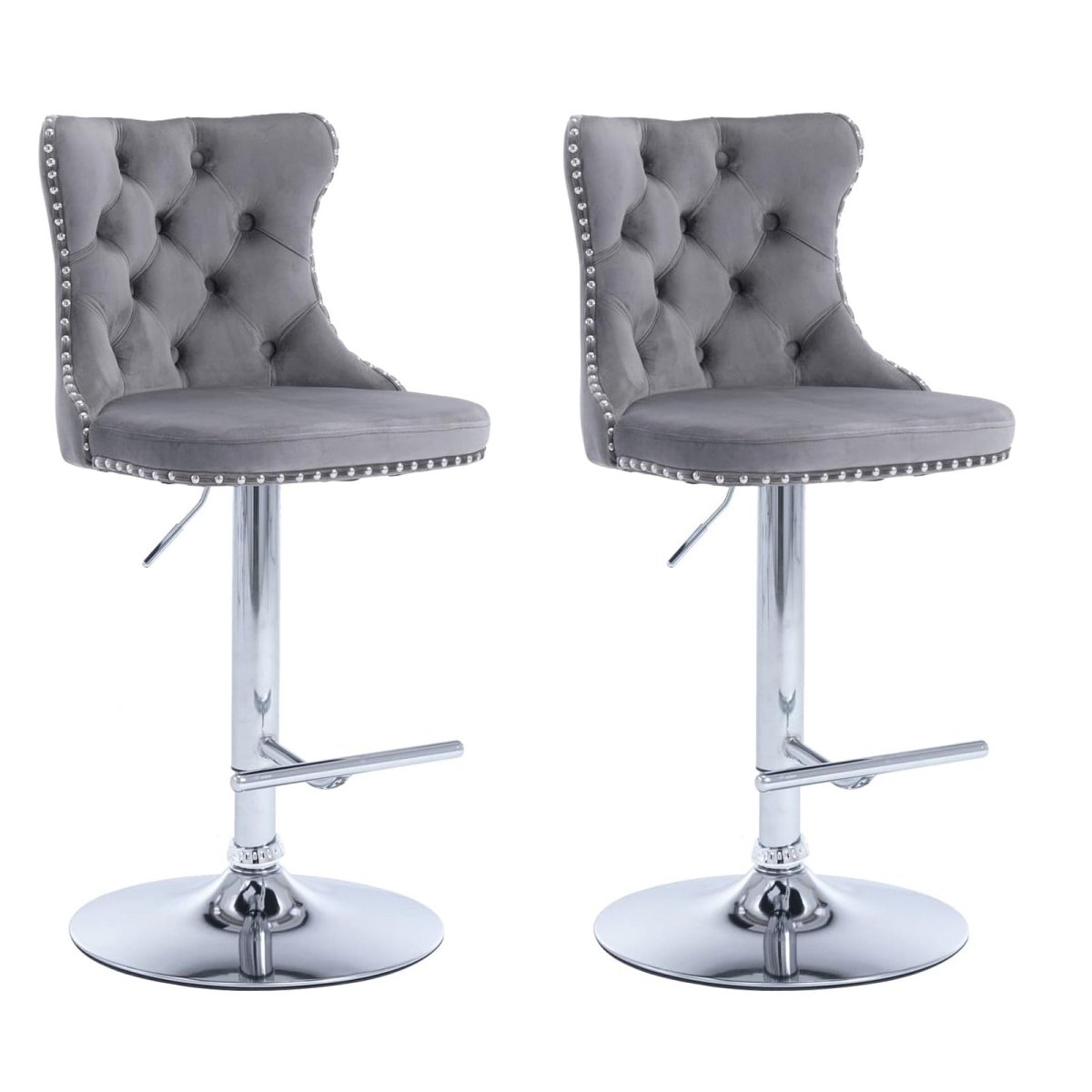 SERENITà 2 x Height Adjustable Counter Stool Swivel Bar Faux Leather Stitched Metal Base - Grey