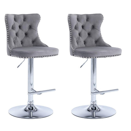 SERENITà 2 x Height Adjustable Counter Stool Swivel Bar Faux Leather Stitched Metal Base - Grey