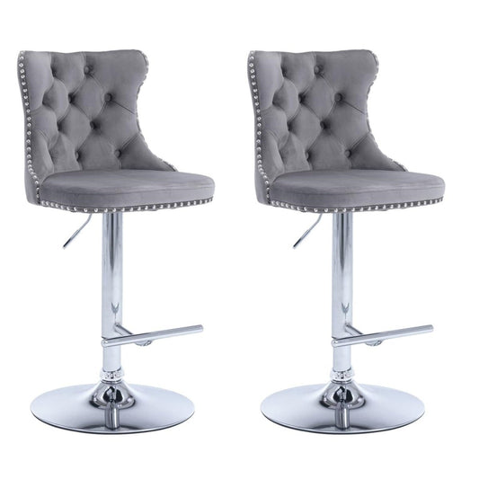 SERENITà 2 x Height Adjustable Counter Stool Swivel Bar Faux Leather Stitched Metal Base - Grey