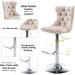 SERENITà Ivory Velvet Bar Stools Adjustable Swivel Counter Height Chairs with Tufted Back and Nailhead Trim for Kitchen Island Pub Restaurant (2Pcs, Chrome Metal)