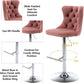 SERENITà Pink Velvet Bar Stools Adjustable Swivel Counter Height Chairs with Tufted Back and Nailhead Trim for Kitchen Island Pub Restaurant (2Pcs, Chrome Metal)