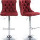 SERENITà Red Velvet Bar Stools Adjustable Swivel Counter Height Chairs with Tufted Back and Nailhead Trim for Kitchen Island Pub Restaurant (2Pcs, Chrome Metal)
