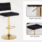 SERENITà  2x Velvet Bar Stools with Braided Back Elegant Kitchen High Chairs, Kitchen Island Stools Adjustable Height Swivel Bar Chairs with Gold Legs for Home-Black