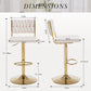 SERENITà 2 x Height Adjustable Swivel Bar Velvet Padded Flat Back Golden Round Base - White
