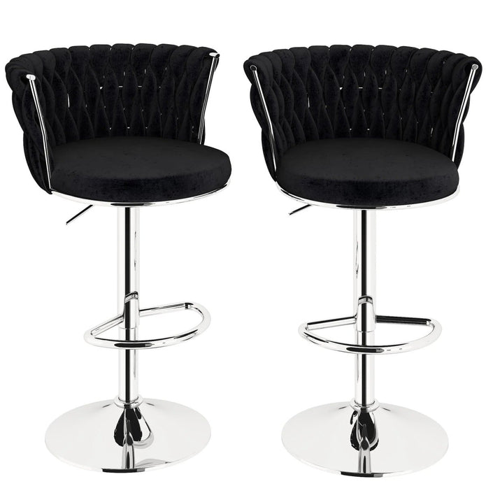 SERENITà 2 x Height Adjustable Counter Stool Swivel Bar Velvet Padded Metal Round Base - Black