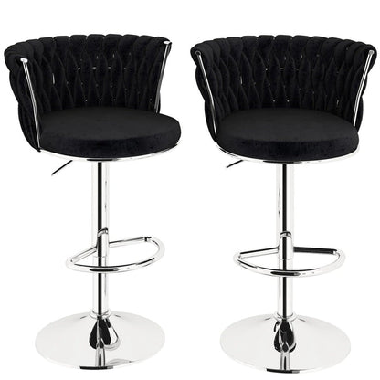 SERENITà 2 x Height Adjustable Counter Stool Swivel Bar Velvet Padded Metal Round Base - Black
