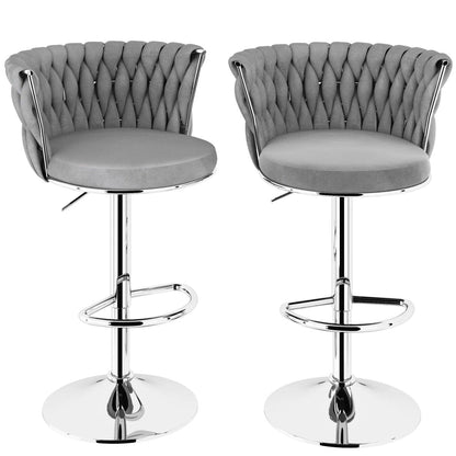 SERENITà 2 x Height Adjustable Counter Stool Swivel Bar Velvet Padded Metal Round Base - Grey