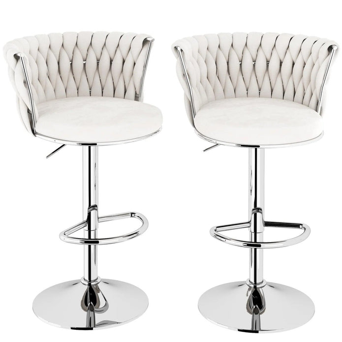 SERENITà 2 x Height Adjustable Counter Stool Swivel Bar Velvet Padded Metal Round Base - White