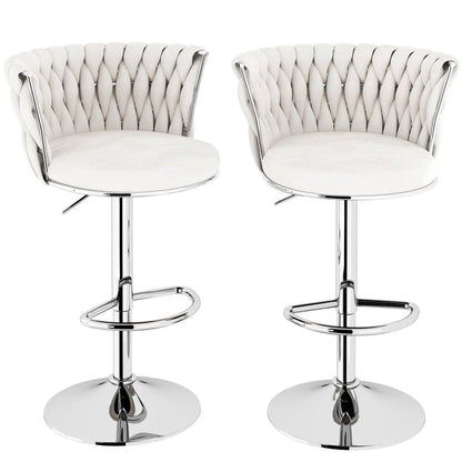 SERENITà 2 x Height Adjustable Counter Stool Swivel Bar Velvet Padded Metal Round Base - White