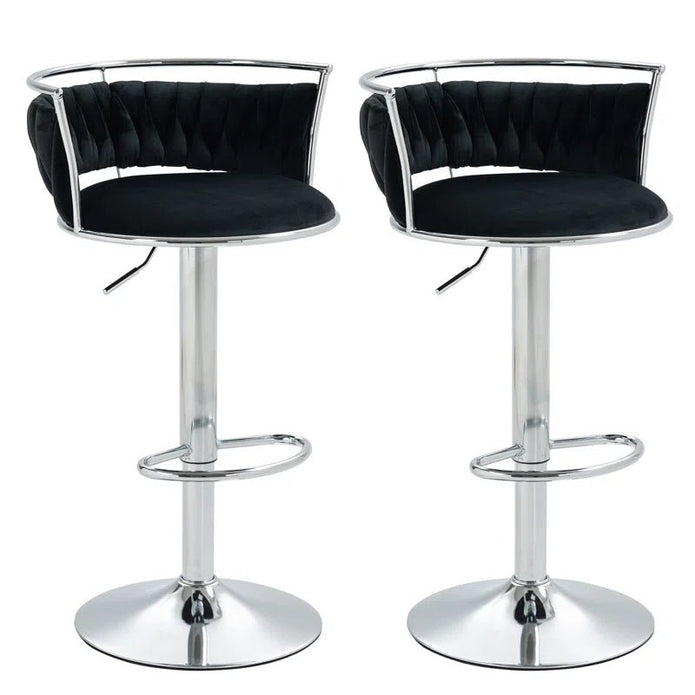 SERENITà 2 x Height Adjustable Swivel Bar Velvet Padded Metal Round Base - Black