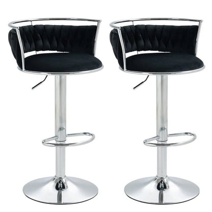 SERENITà 2 x Height Adjustable Swivel Bar Velvet Padded Metal Round Base - Black