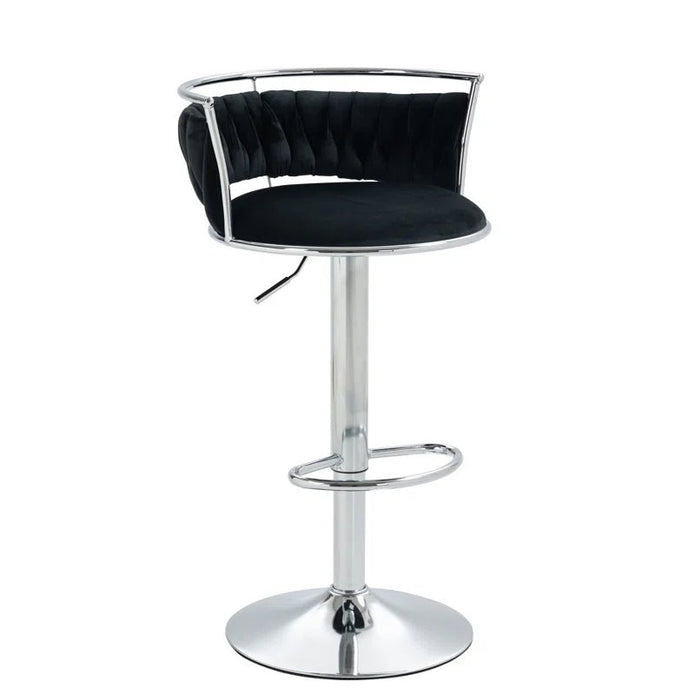 SERENITà 2 x Height Adjustable Swivel Bar Velvet Padded Metal Round Base - Black