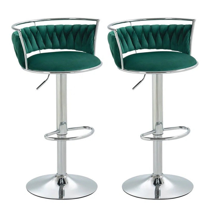 SERENITà 2 x Height Adjustable Swivel Bar Velvet Padded Metal Round Base - Green