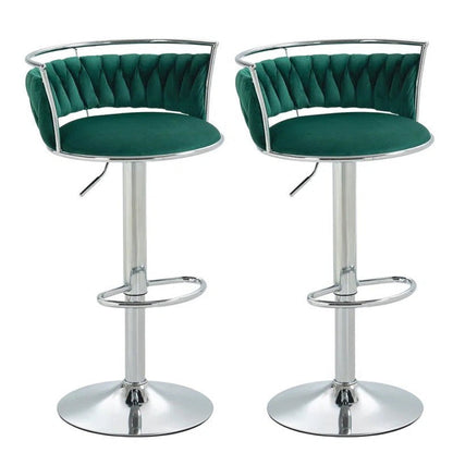 SERENITà 2 x Height Adjustable Swivel Bar Velvet Padded Metal Round Base - Green