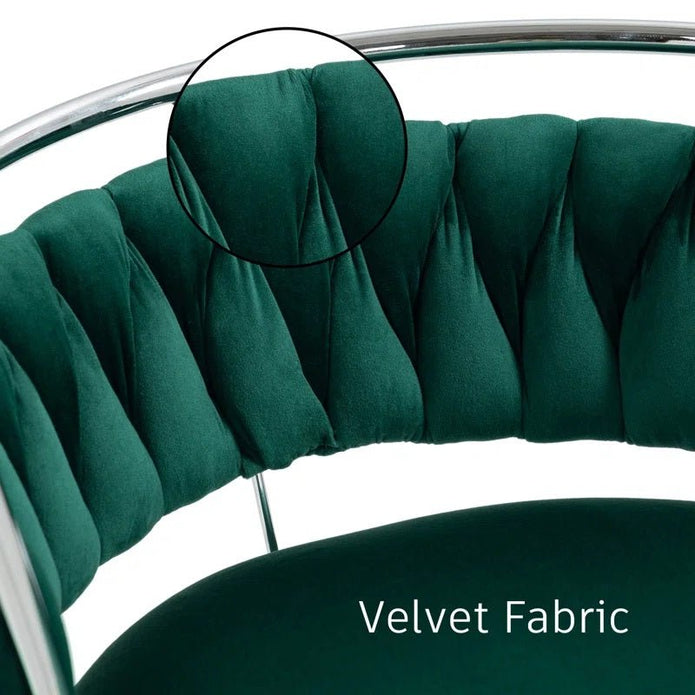 SERENITà 2 x Height Adjustable Swivel Bar Velvet Padded Metal Round Base - Green
