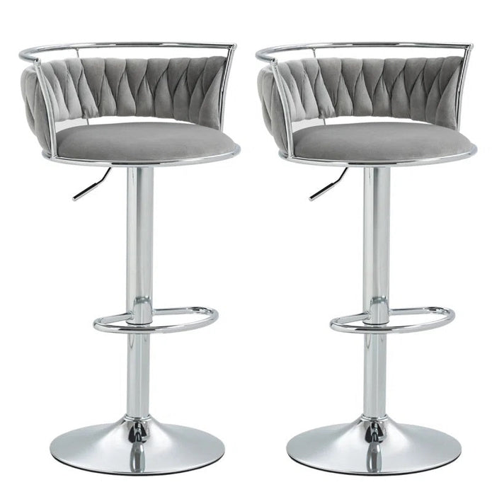 SERENITà 2 x Height Adjustable Swivel Bar Velvet Padded Metal Round Base - Grey