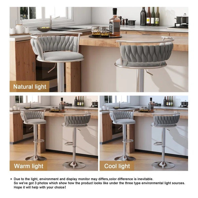 SERENITà 2 x Height Adjustable Swivel Bar Velvet Padded Metal Round Base - Grey