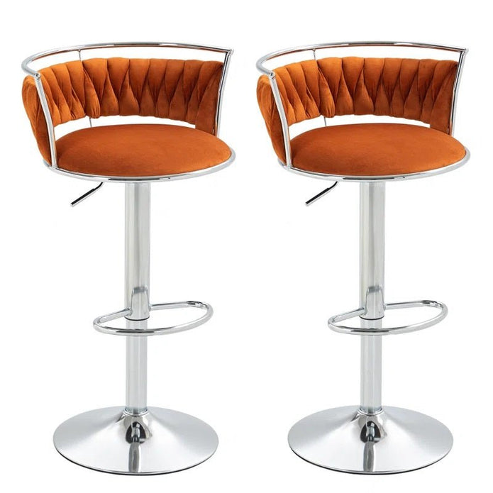 SERENITà 2 x Height Adjustable Swivel Bar Velvet Padded Metal Round Base - Orange