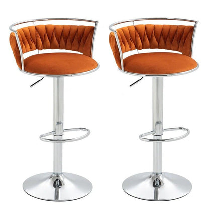 SERENITà 2 x Height Adjustable Swivel Bar Velvet Padded Metal Round Base - Orange
