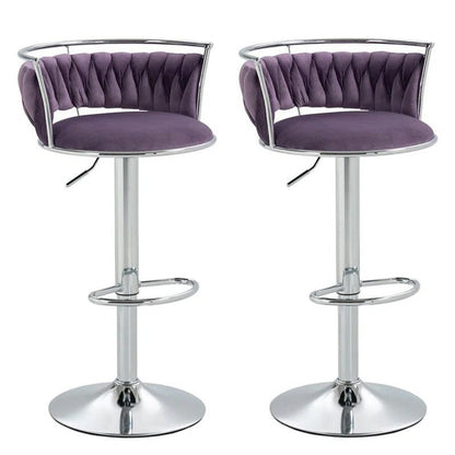 SERENITà 2 x Height Adjustable Swivel Bar Velvet Padded Metal Round Base - Violet