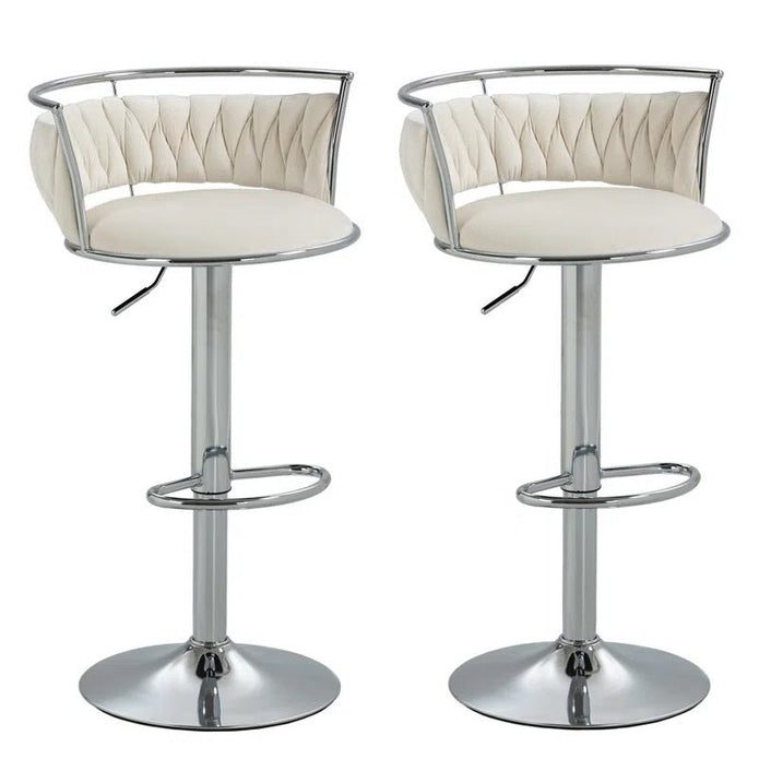 SERENITà 2 x Height Adjustable Swivel Bar Velvet Padded Metal Round Base - White