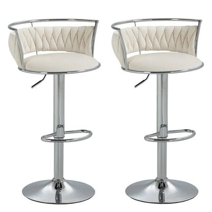 SERENITà 2 x Height Adjustable Swivel Bar Velvet Padded Metal Round Base - White