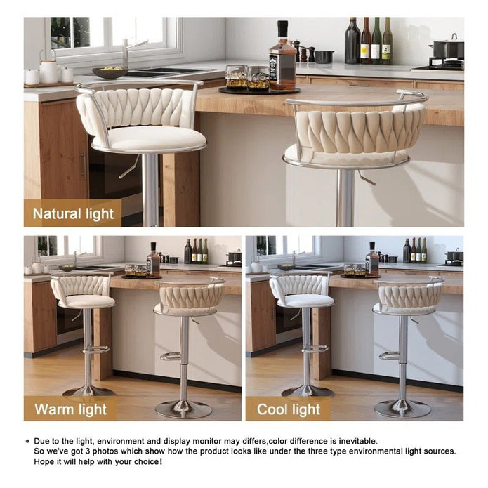 SERENITà 2 x Height Adjustable Swivel Bar Velvet Padded Metal Round Base - White