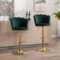 SERENITà 2 x Height Adjustable Counter Stool Swivel Bar Velvet Padded Golden Base - Emerald Green