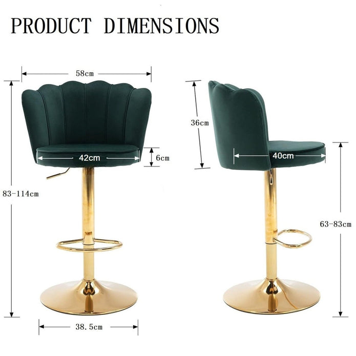 SERENITà 2 x Height Adjustable Counter Stool Swivel Bar Velvet Padded Golden Base - Emerald Green