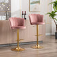 SERENITà 2 x Height Adjustable Counter Stool Swivel Bar Velvet Padded Golden Base - Pink