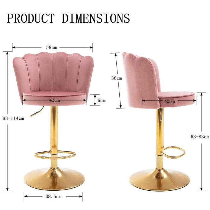 SERENITà 2 x Height Adjustable Counter Stool Swivel Bar Velvet Padded Golden Base - Pink
