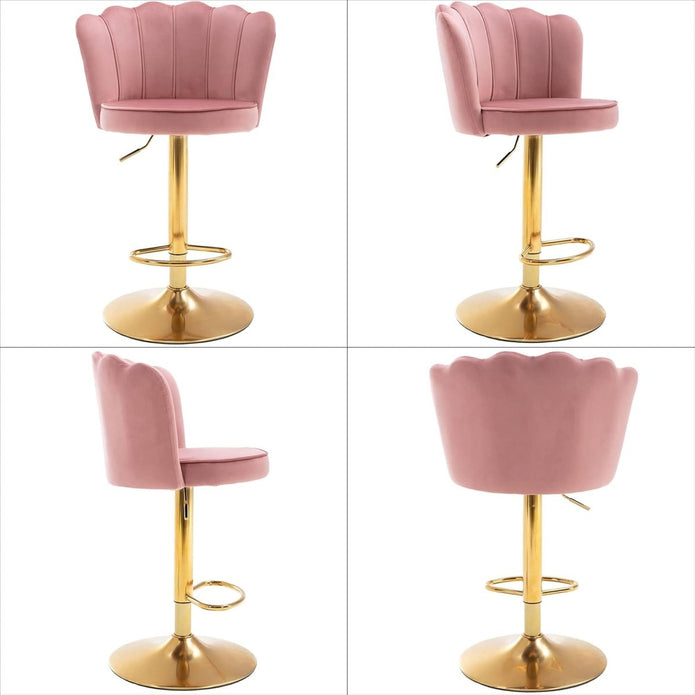 SERENITà 2 x Height Adjustable Counter Stool Swivel Bar Velvet Padded Golden Base - Pink