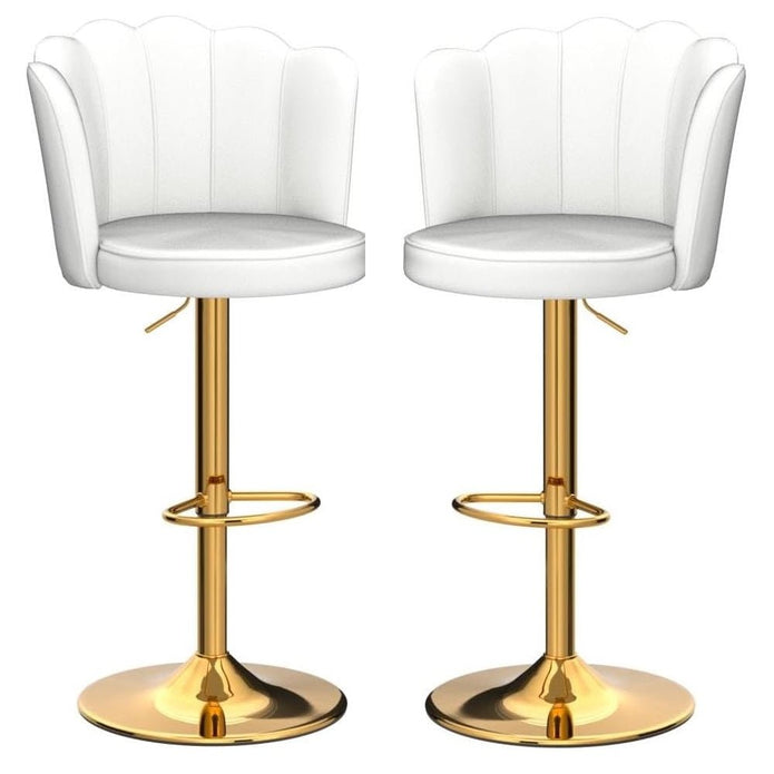 SERENITà 2 x Height Adjustable Counter Stool Swivel Bar Velvet Padded Golden Base - White
