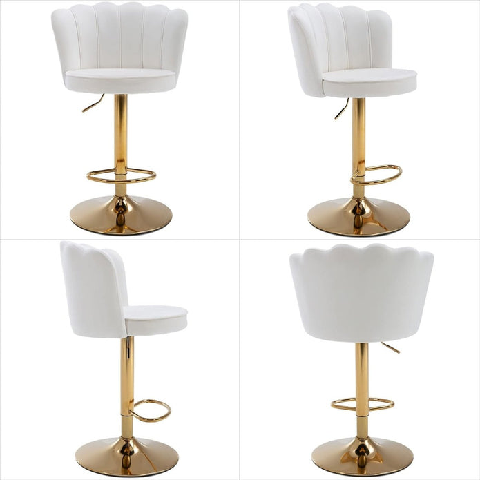 SERENITà 2 x Height Adjustable Counter Stool Swivel Bar Velvet Padded Golden Base - White