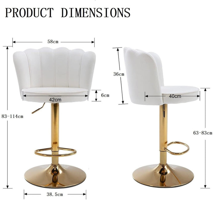 SERENITà 2 x Height Adjustable Counter Stool Swivel Bar Velvet Padded Golden Base - White
