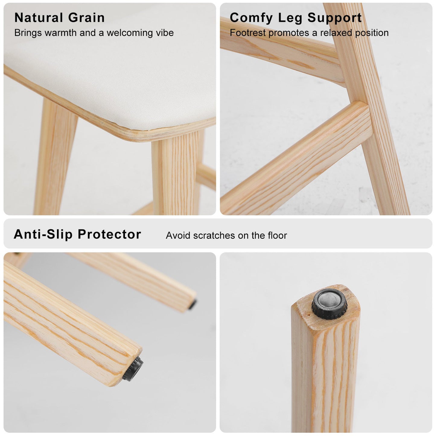 4X Wooden Bar Stool Padded Fabric Dining Chair KANSO 65cm BEIGE