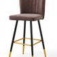 Modern Bar Chair Leather Stool Counter Brown Mid-Century Wood x 2